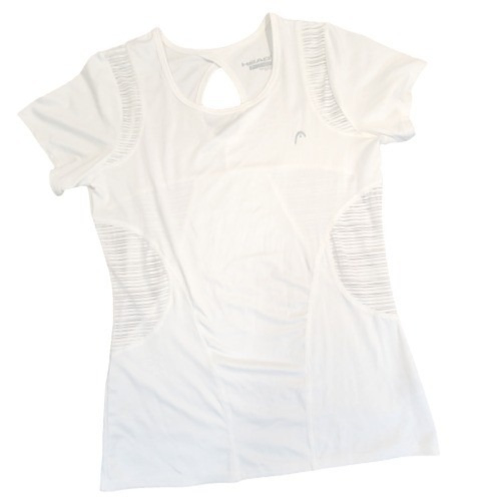 HEAD Womens White Short Sleeve Athletic T-Shirt Keyhole‎ Back Mesh Inserts XS